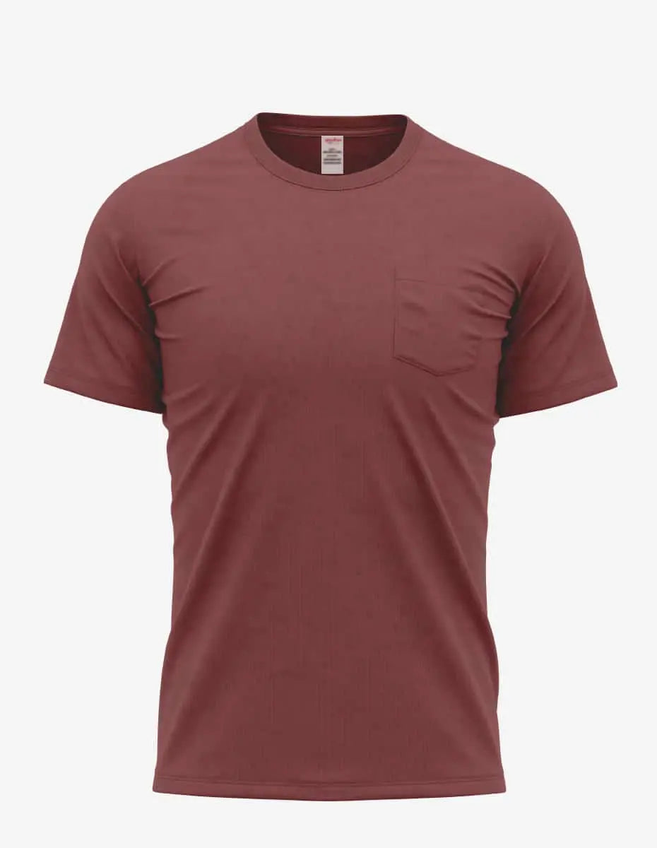 Men's burgundy Heather Pocket Bi-Blend 30SPKT from SpectraUSA, front view showing convenient pocket and comfortable fit.