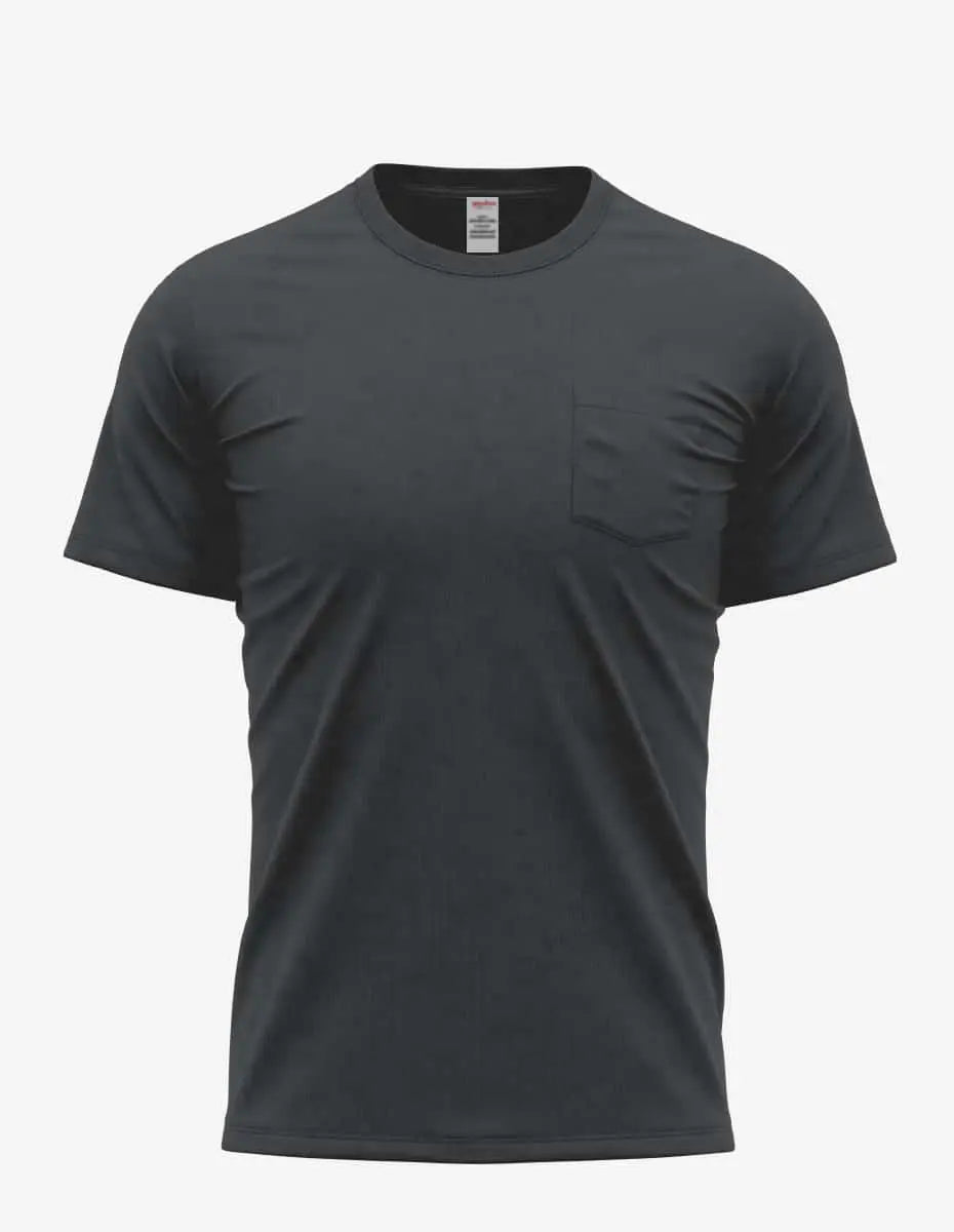 Men's Pocket Bi-Blend 30SPKT sweatshirt by SpectraUSA in charcoal heather, front view showing pocket detail and soft fabric texture.
