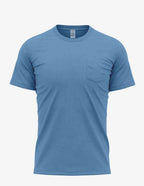 Light blue heather men's Pocket Bi-Blend 30SPKT t-shirt from SpectraUSA, front view showing pocket detail.