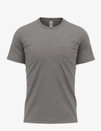 Men's Pocket Bi-Blend 30SPKT t-shirt by SpectraUSA in medium grey heather, front view showing chest pocket and fabric texture.