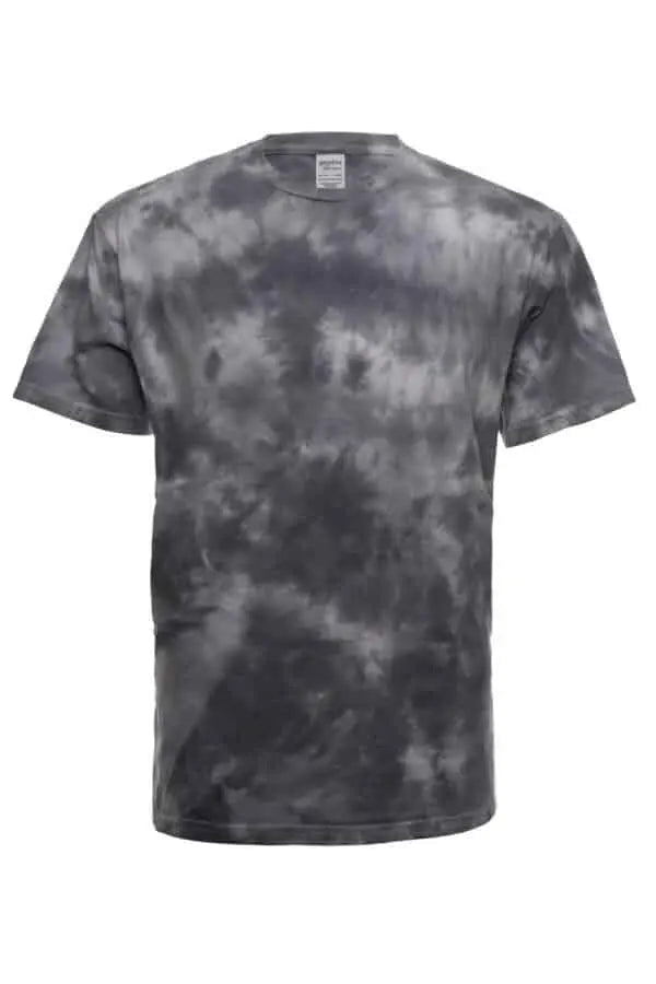 SpectraUSA Cloud Wash Steel Tie Dye T-shirt featuring a front view with cloud-inspired blue and gray tie dye pattern.