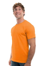 Men's Cotton Perfection Crew by SpectraUSA in dark colors, showing orange side view of the crew neck t-shirt.