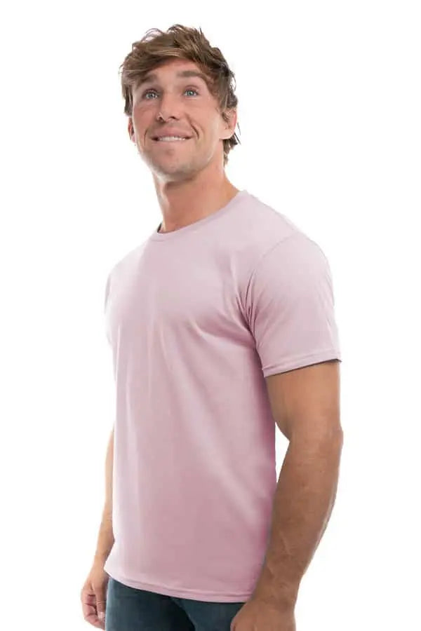 Men's dark-colored Cotton Perfection Crew by SpectraUSA, with a light pink side detail and snug fit, casual and comfortable.