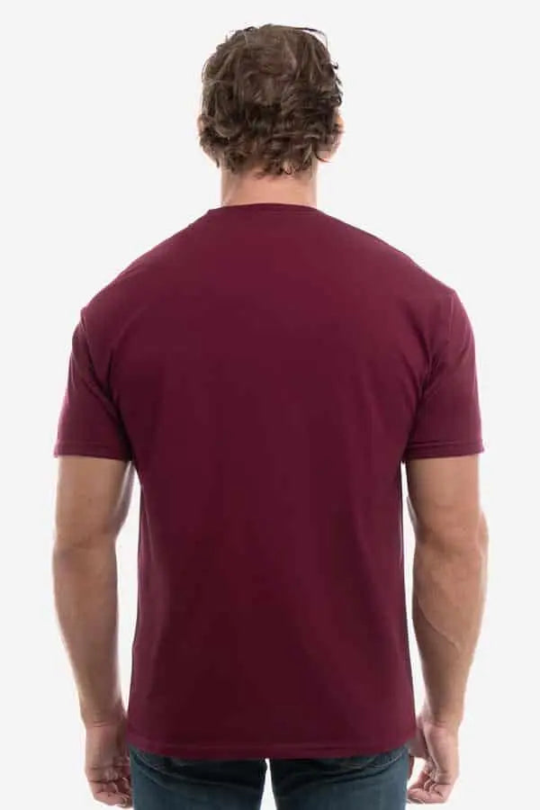 Men's dark maroon Cotton Perfection Crew by SpectraUSA, showing the back view of the crewneck shirt.