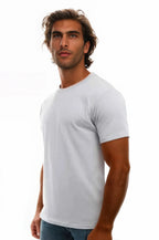 Men's Cotton Perfection Crew by SpectraUSA in dark colors, showcasing a close-up of the soft, high-quality cotton fabric and crew neckline.