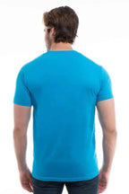 Men's dark-colored Cotton Perfection Crew by SpectraUSA, back view showing turquoise fabric and comfortable fit.