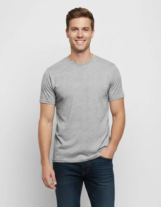 Men's Cotton Perfection Crew in dark colors by SpectraUSA, showcasing a comfortable crewneck shirt in a close-up view.
