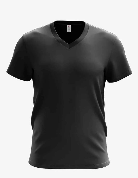 Men's black V-neck t-shirt from SpectraUSA, featuring a close-up of the fitted neckline and soft fabric texture.