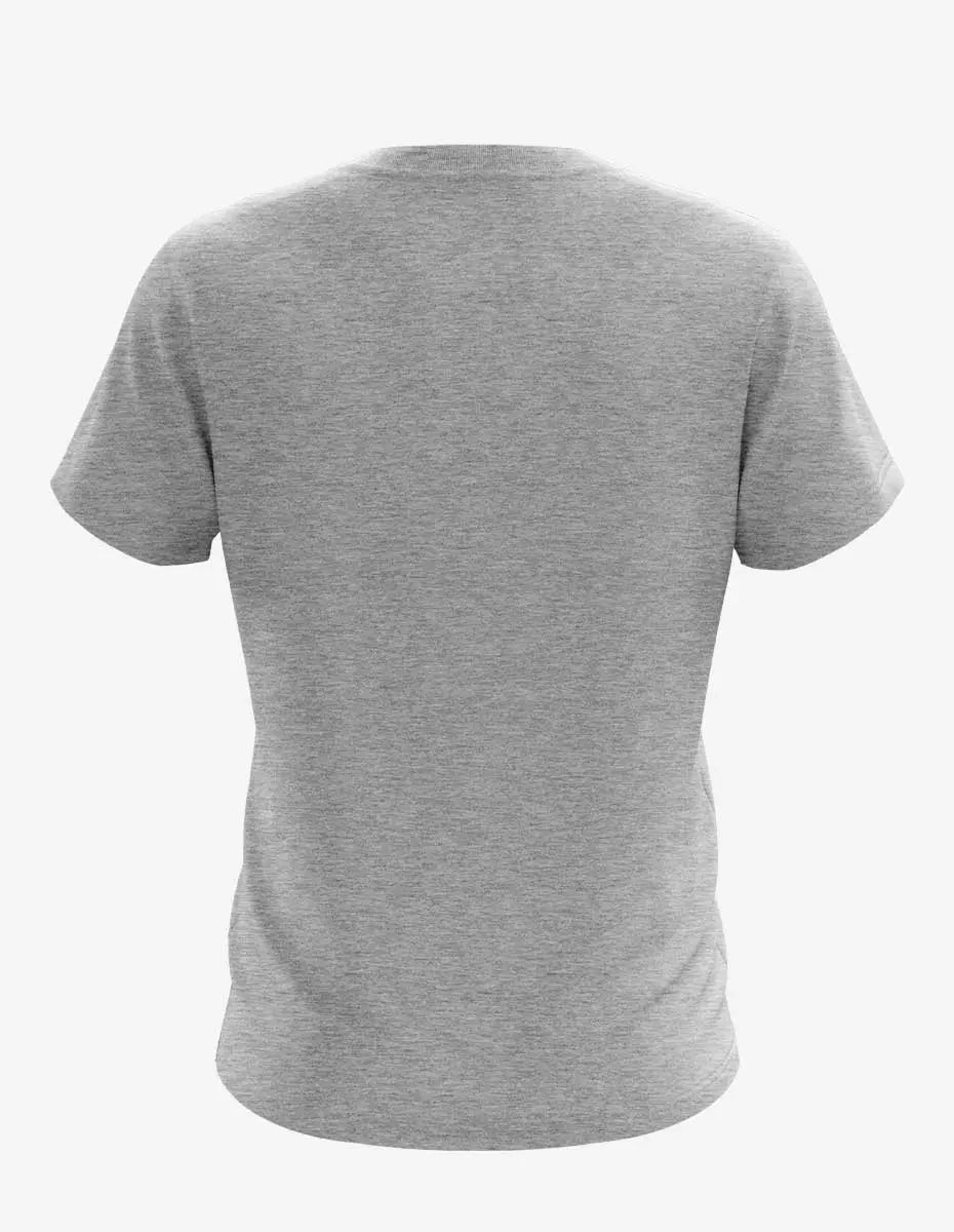 Men's Heather Grey Pocket Tee by SpectraUSA, back view showing comfortable fit and chest pocket design.