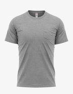 Men's Heather Grey Pocket Tee by SpectraUSA, front view showing soft fabric, classic fit, and chest pocket detail.
