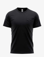 Black men's Pocket Perfection Pocket Tee by SpectraUSA, front view showing classic crew neck and chest pocket.