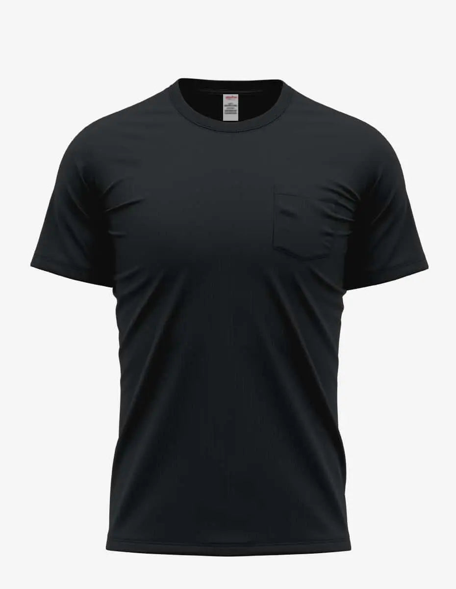 Men's charcoal Pocket Perfection Pocket Tee by SpectraUSA, front view showing crew neck, chest pocket, and soft fabric.