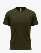 Men's military grey Pocket Perfection Pocket Tee by SpectraUSA, front view showing chest pocket and casual fit.