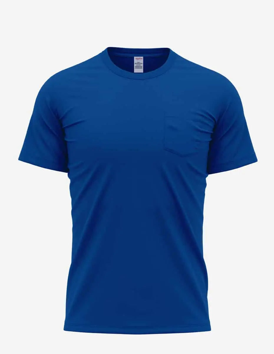 Men's royal blue Pocket Perfection Pocket Tee by SpectraUSA, front view showcasing classic crew neck and chest pocket.