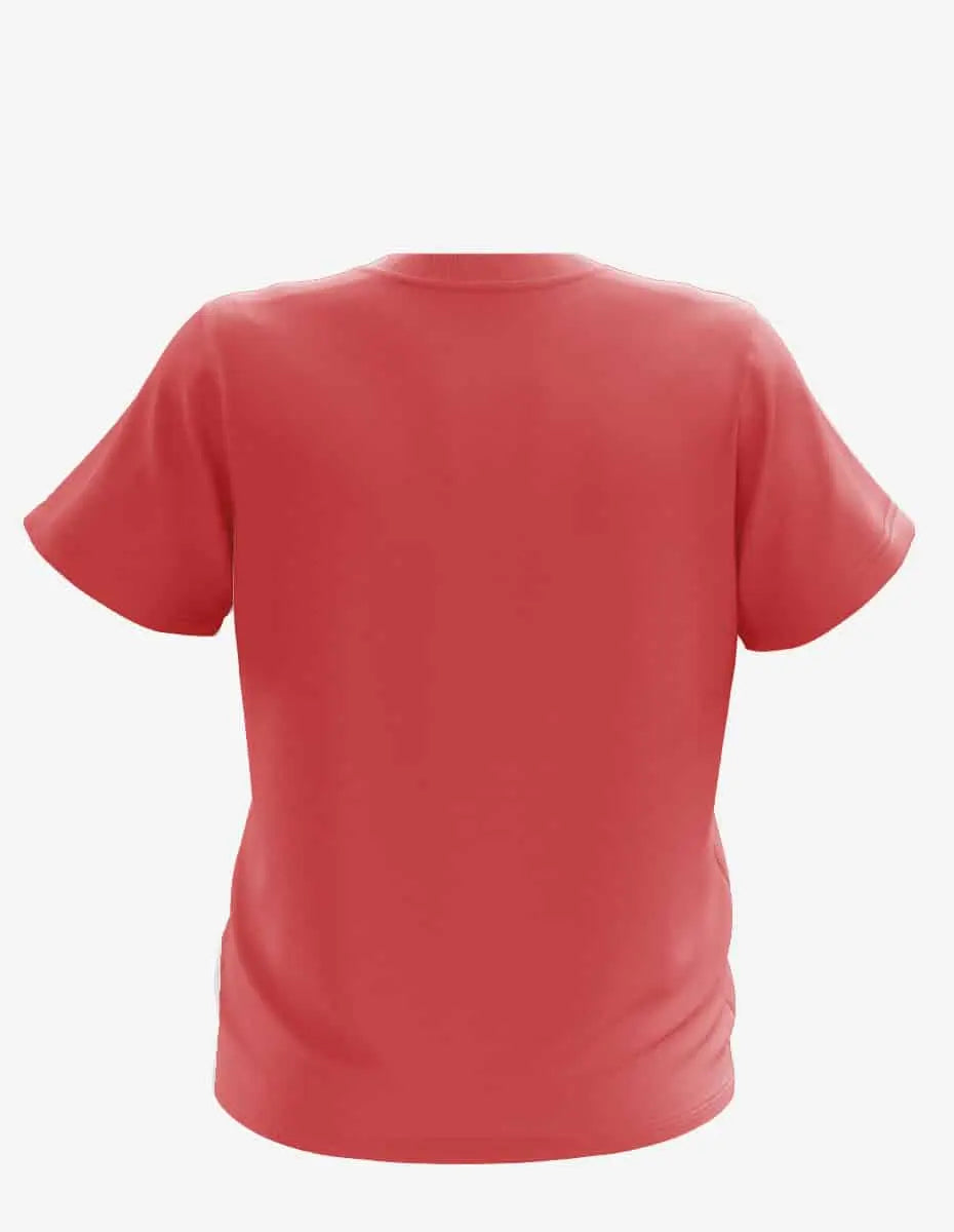 Red heather Bi-blend Youth Mega-Tee for kids by SpectraUSA, front view showing comfortable fit and vibrant color.