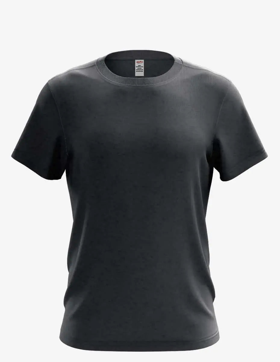 Men's Karma Organic/Recycled 3400SS t-shirt by SpectraUSA in midnight charcoal heather, front view showing the soft fabric and fit.