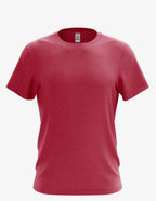 Men's Karma Organic/Recycled 3400SS T-shirt by SpectraUSA in red brick heather, front view showing casual fit and fabric texture.