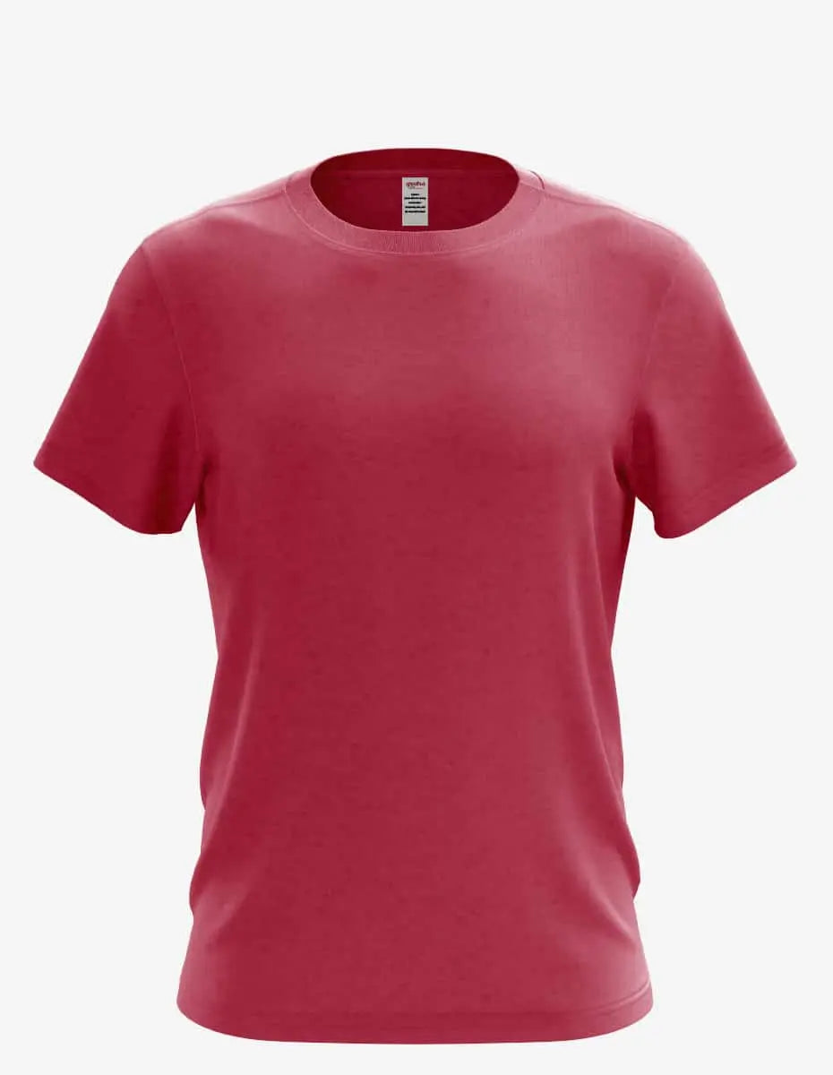 Men's Karma Organic/Recycled 3400SS T-shirt by SpectraUSA in red brick heather, front view showing casual fit and fabric texture.