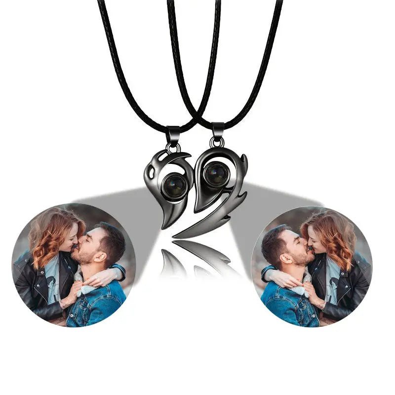 matching couples necklaces for Projection Photo Heart Magnetic Necklace nowadaysfashion