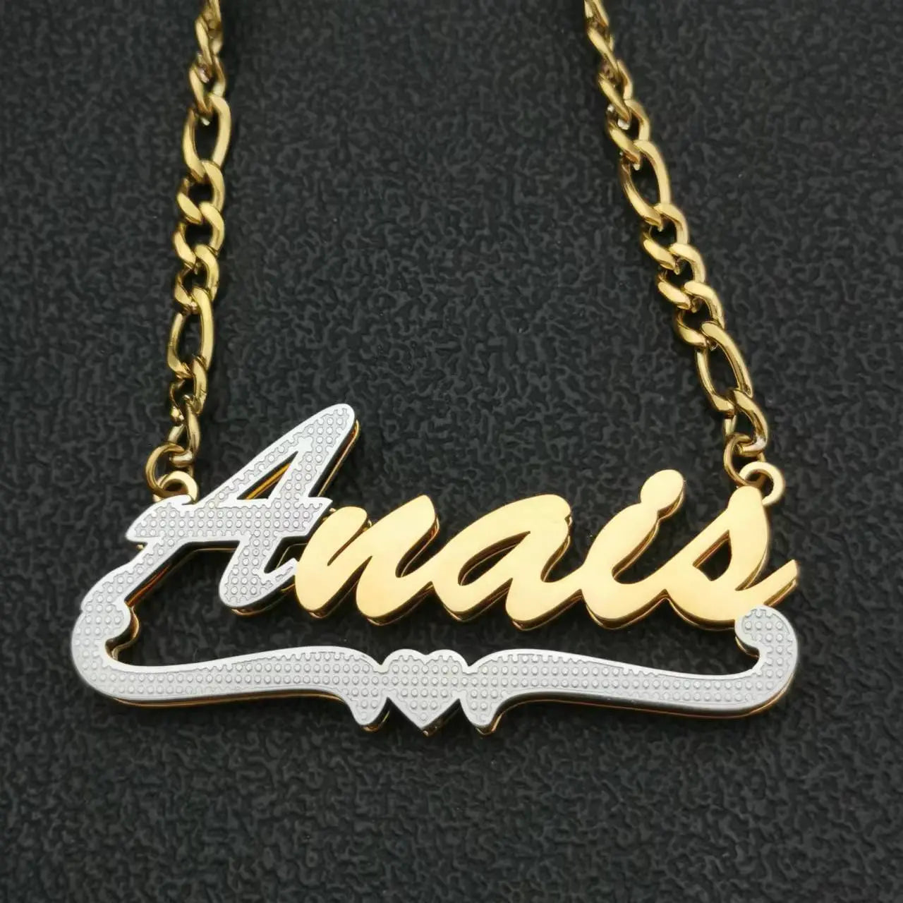 3D Double Plate Custom Nameplate Necklace Gold Plate Pendant Personalized Name Necklace - Blade & Thread