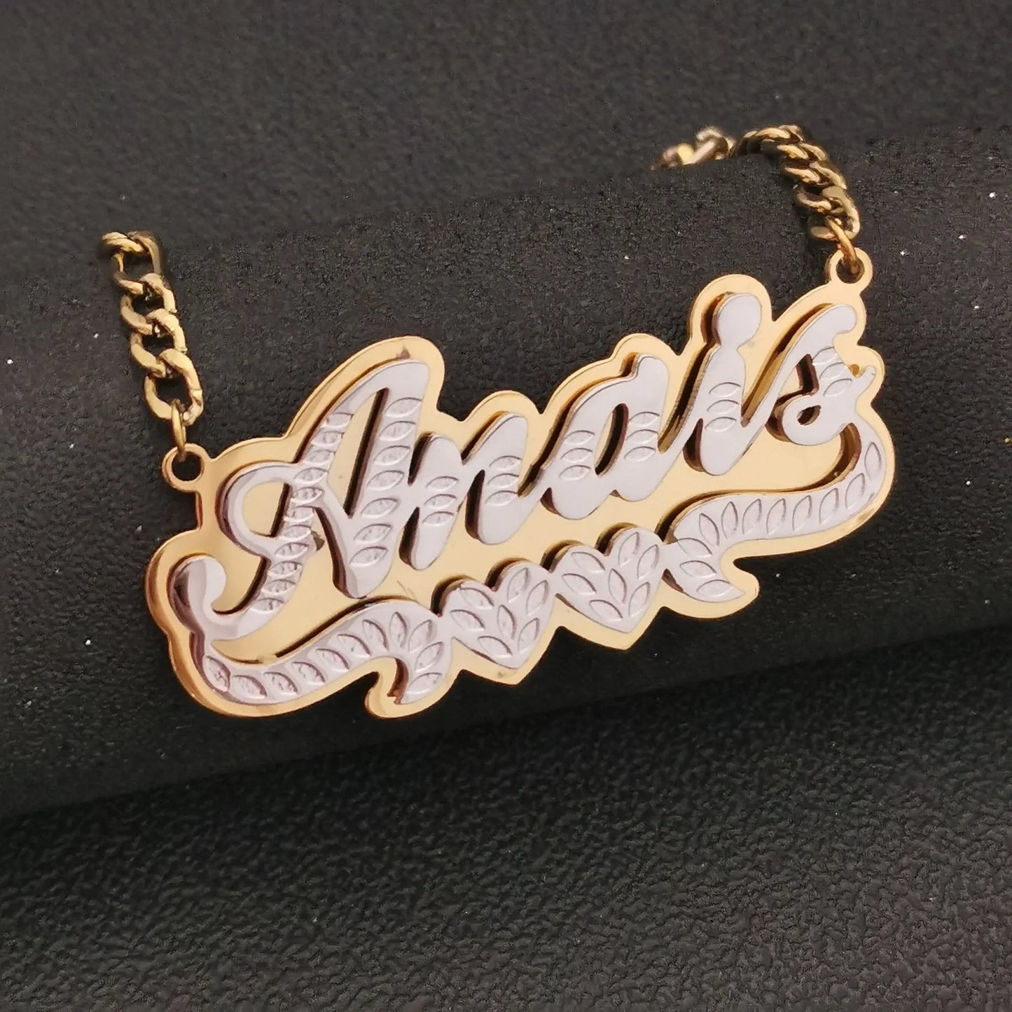 3D Double Plate Custom Nameplate Necklace Gold Plate Pendant Personalized Name Necklace - Blade & Thread