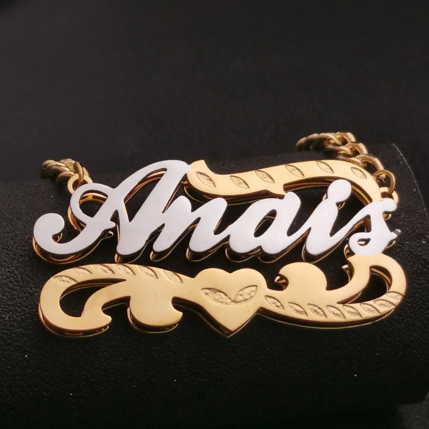3D Double Plate Custom Nameplate Necklace Gold Plate Pendant Personalized Name Necklace - Blade & Thread