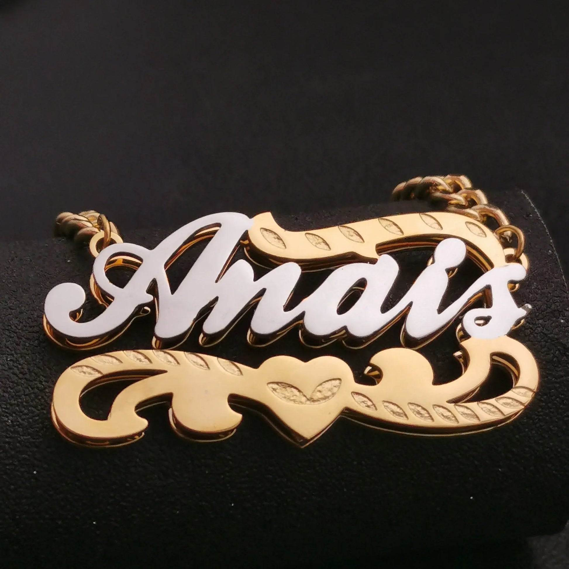 3D Double Plate Custom Nameplate Necklace Gold Plate Pendant Personalized Name Necklace - Blade & Thread
