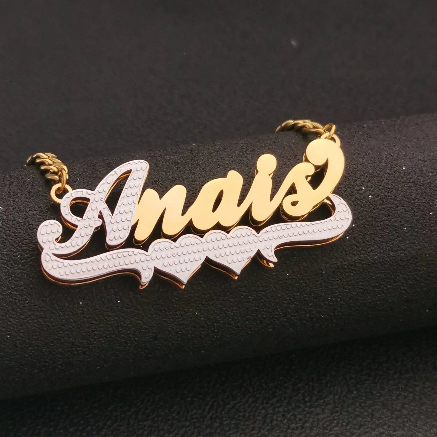 3D Double Plate Custom Nameplate Necklace Gold Plate Pendant Personalized Name Necklace - Blade & Thread