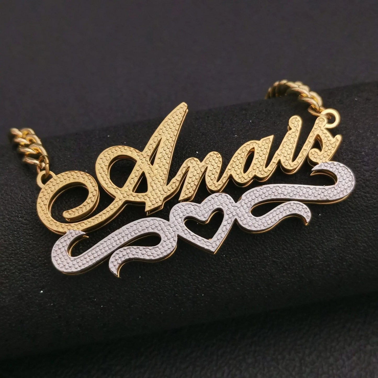 3D Double Plate Custom Nameplate Necklace Gold Plate Pendant Personalized Name Necklace - Blade & Thread