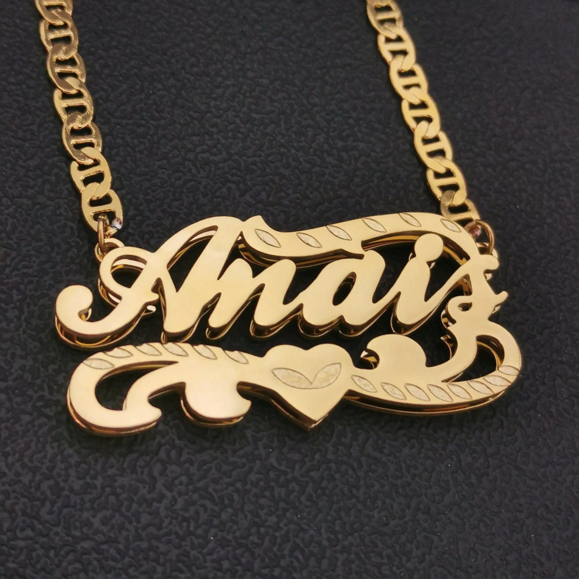 3D Double Plate Custom Nameplate Necklace Gold Plate Pendant Personalized Name Necklace - Blade & Thread