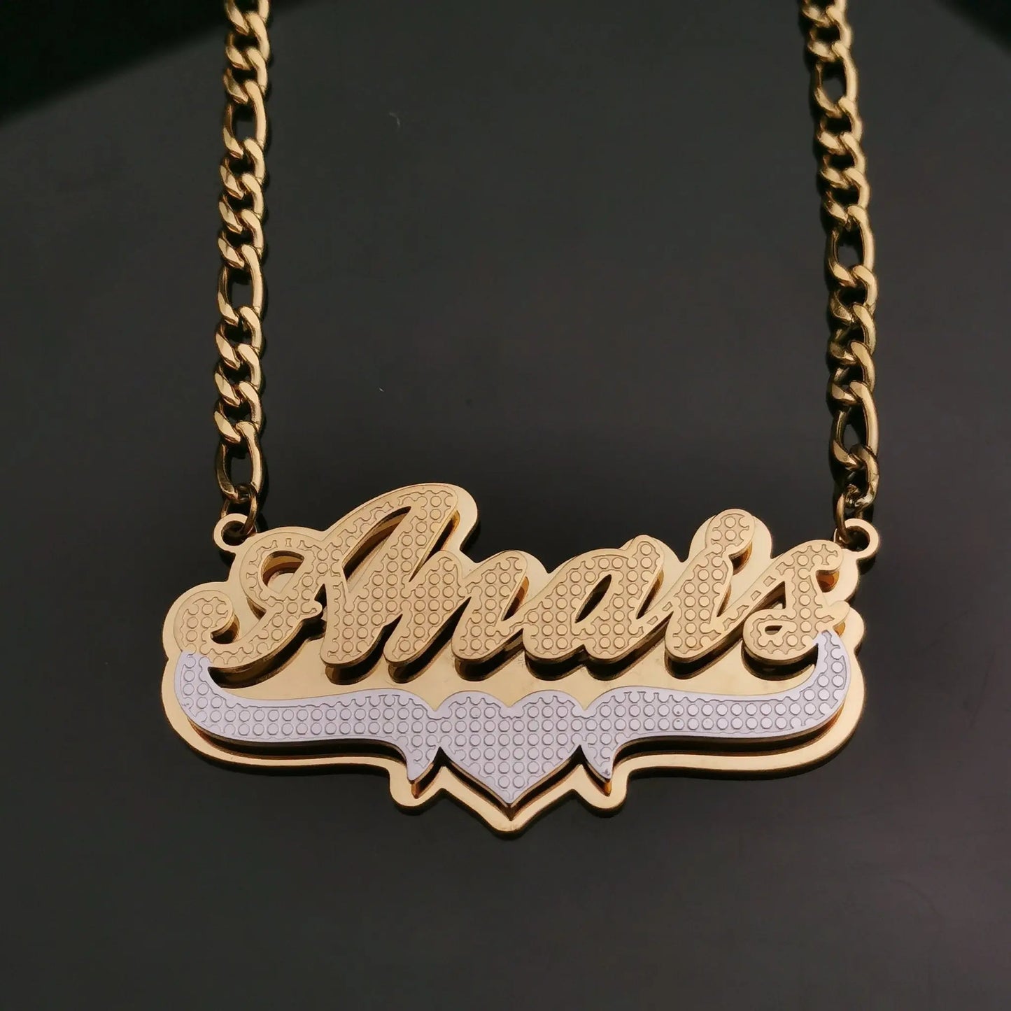 3D Double Plate Custom Nameplate Necklace Gold Plate Pendant Personalized Name Necklace - Blade & Thread