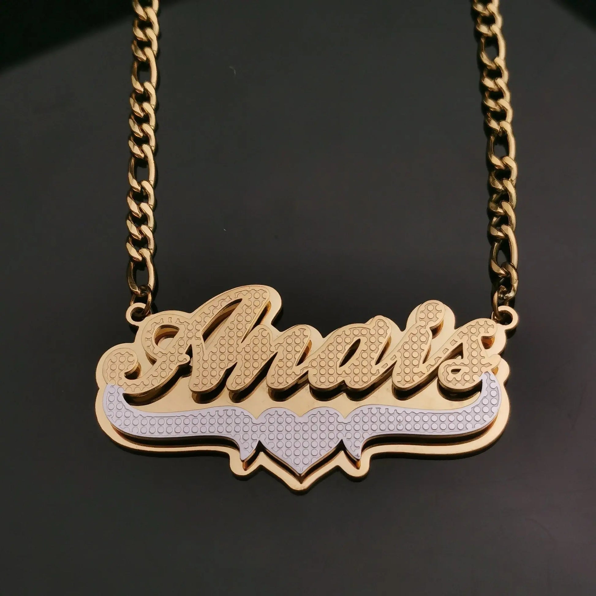 3D Double Plate Custom Nameplate Necklace Gold Plate Pendant Personalized Name Necklace - Blade & Thread