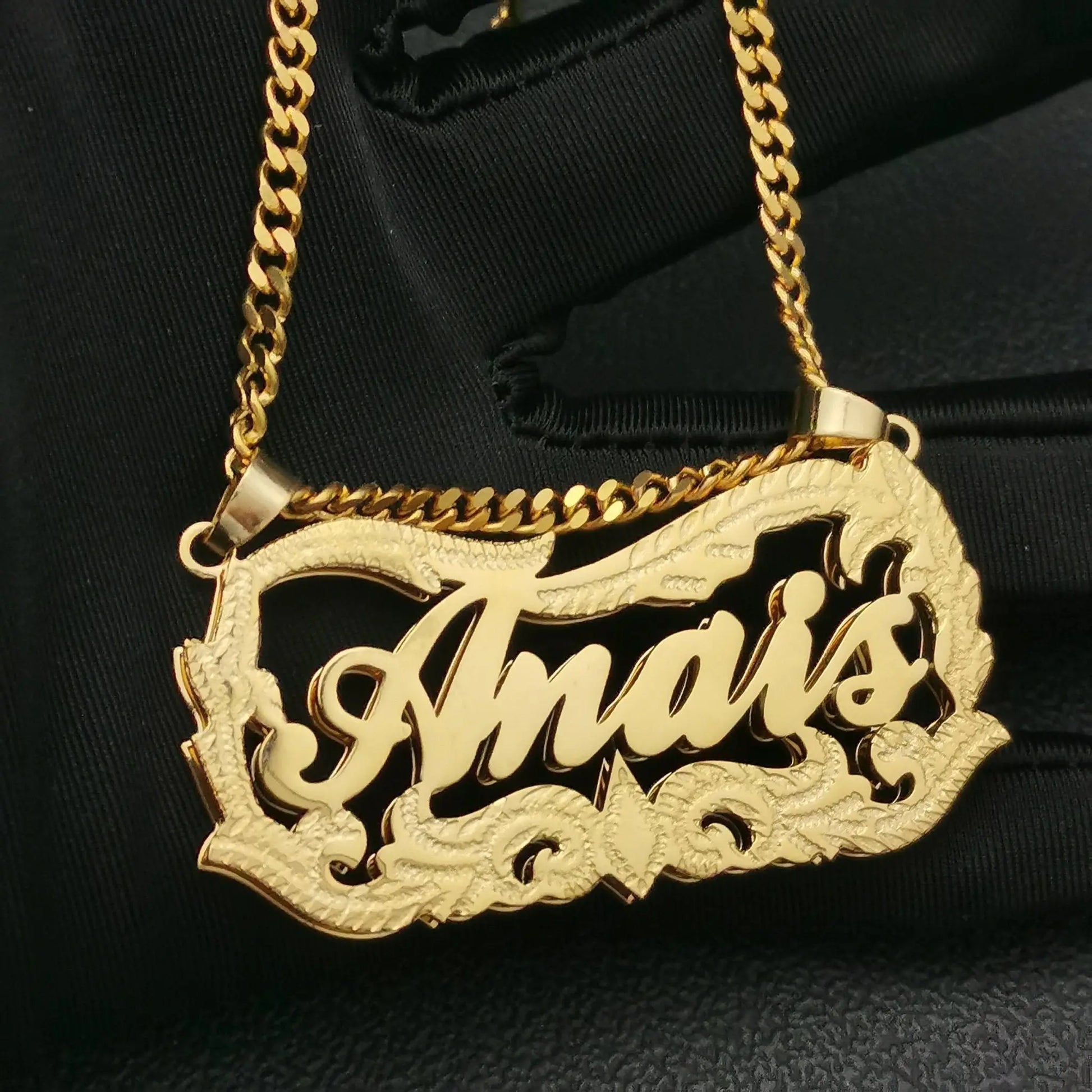 3D Double Plate Custom Nameplate Necklace Gold Plate Pendant Personalized Name Necklace - Blade & Thread