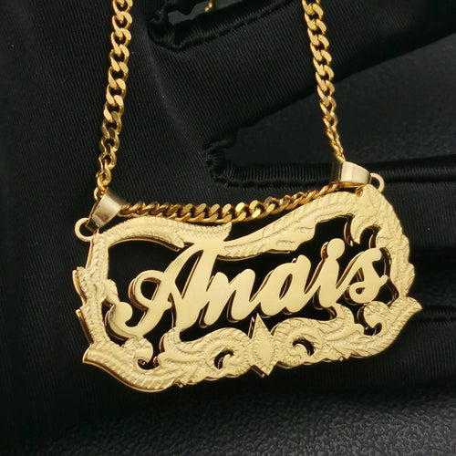 3D Double Plate Custom Nameplate Necklace Gold Plate Pendant Personalized Name Necklace nowadaysfashion