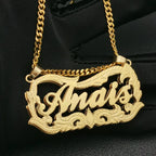 3D Double Plate Custom Nameplate Necklace Gold Plate Pendant Personalized Name Necklace nowadaysfashion