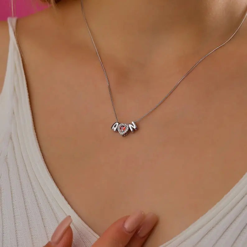 3D Letter Birthstone Bubble Necklace - Blade & Thread