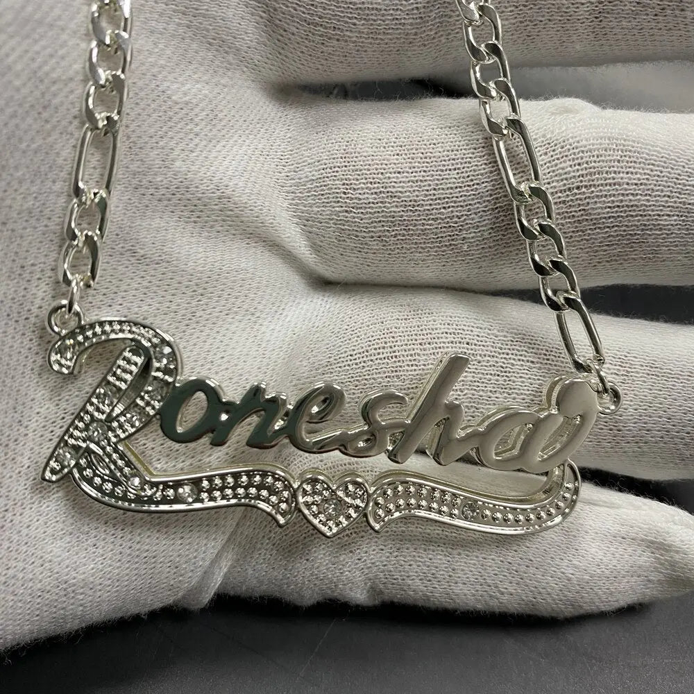 3D Name Necklace Custom Two Color Stainless Steel Double Layer Under Heart Necklace - Blade & Thread