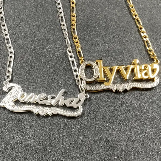 3D Name Necklace Custom Two Color Stainless Steel Double Layer Under Heart Necklace - Blade & Thread