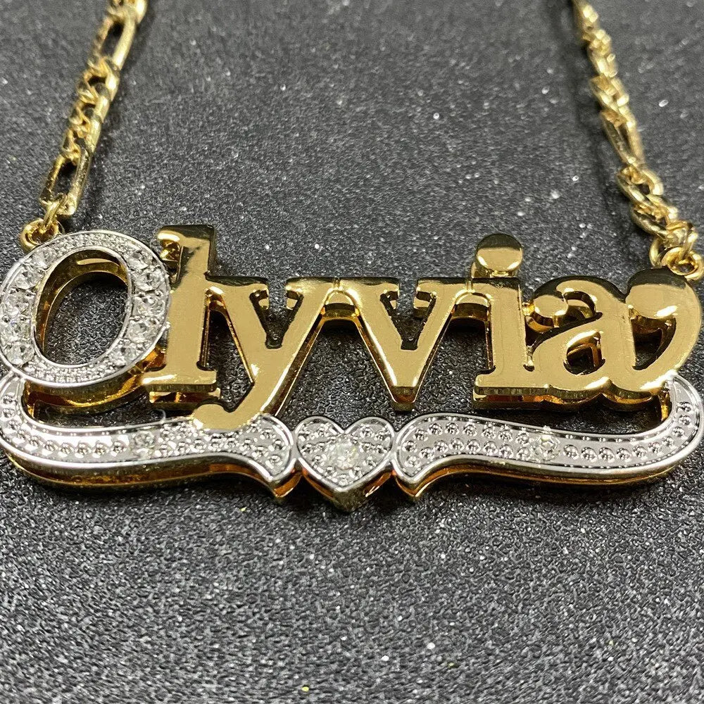 3D Name Necklace Custom Two Color Stainless Steel Double Layer Under Heart Necklace nowadaysfashion