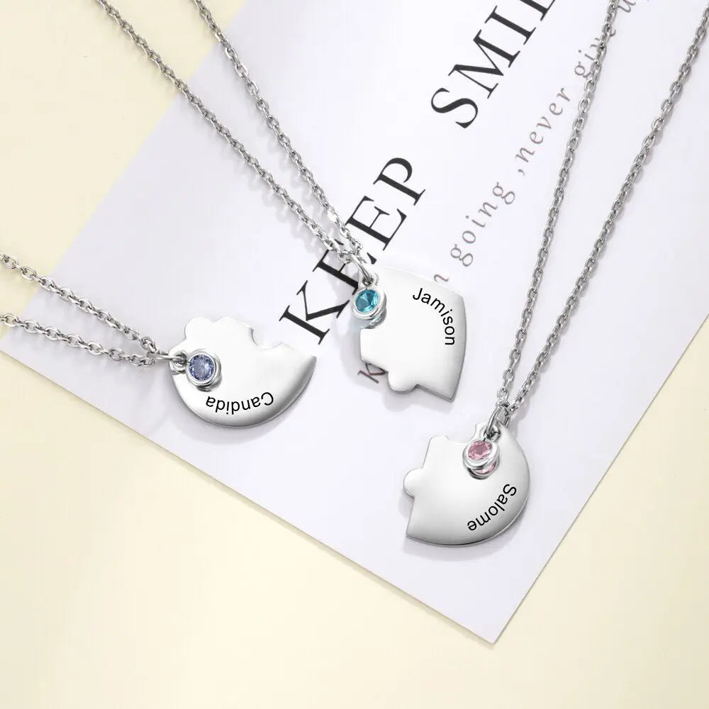 3pcs/Set Personalized Heart Birthstone Best Friend Necklace - Blade & Thread