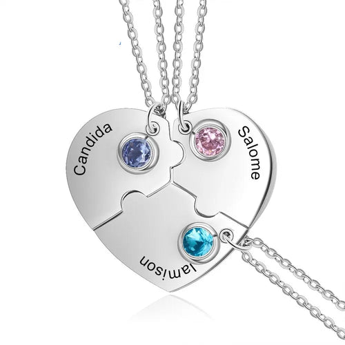 3pcs/Set Personalized Heart Birthstone Best Friend Necklace nowadaysfashion