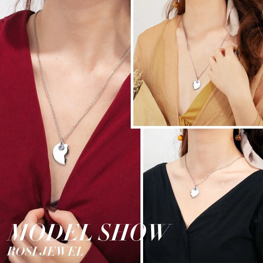 3pcs/Set Personalized Heart Birthstone Best Friend Necklace - Blade & Thread
