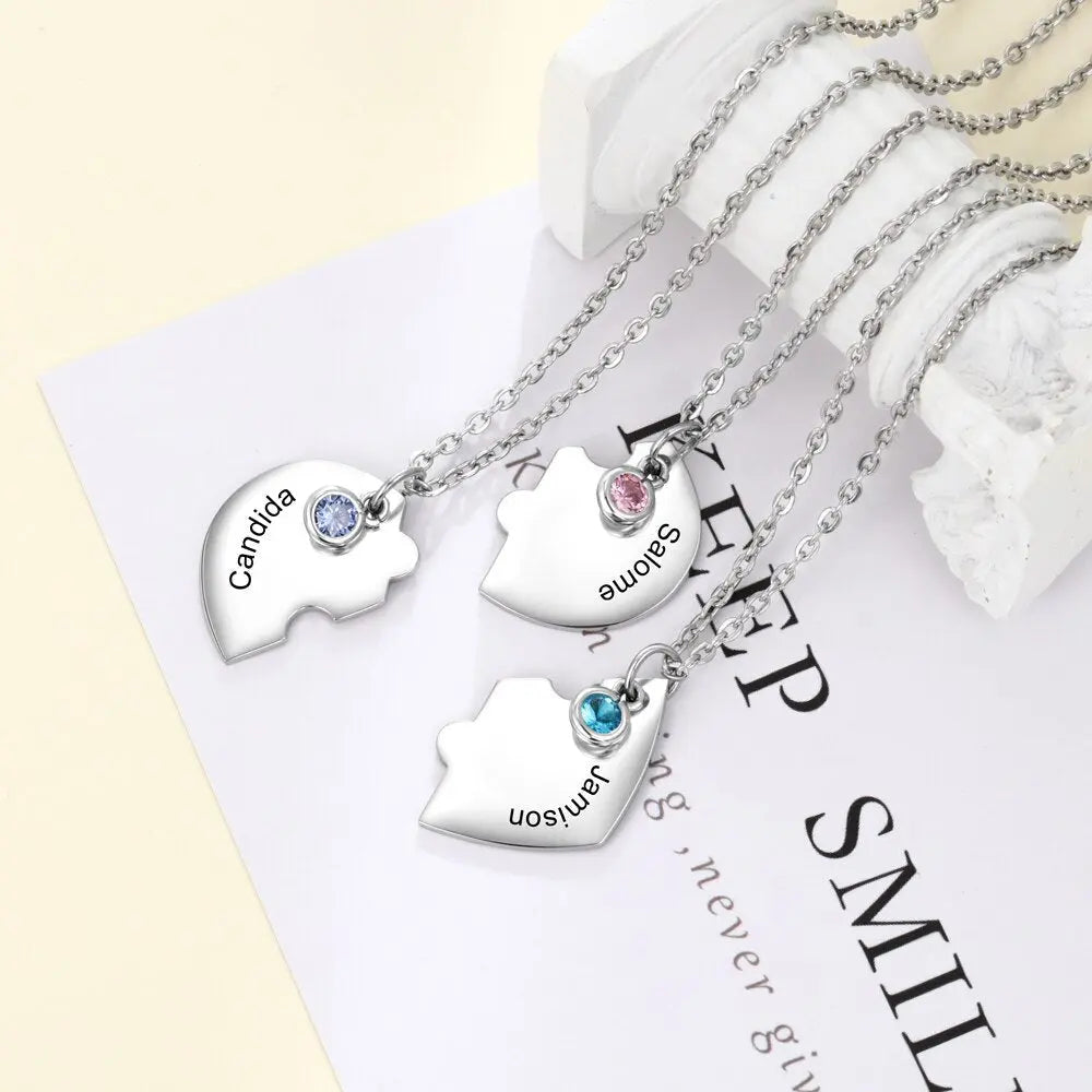 3pcs/Set Personalized Heart Birthstone Best Friend Necklace - Blade & Thread