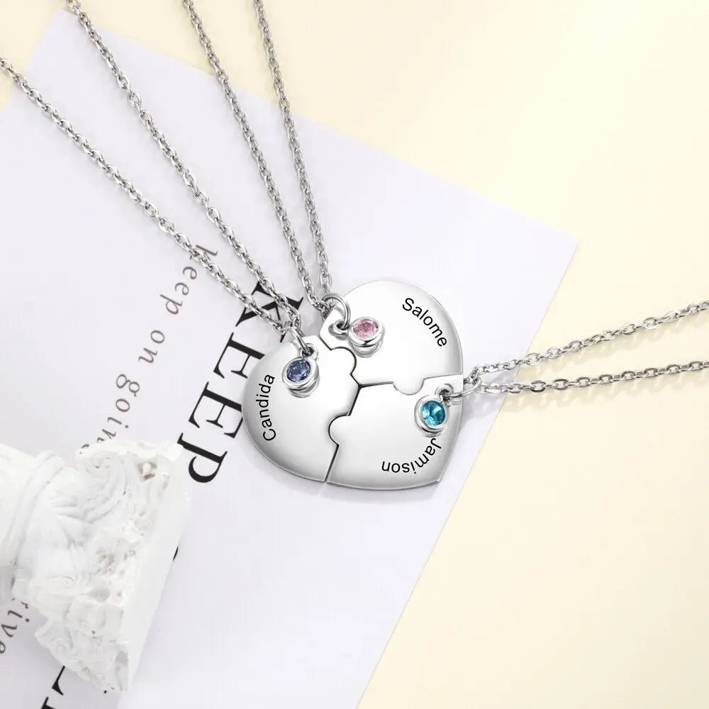 3pcs/Set Personalized Heart Birthstone Best Friend Necklace nowadaysfashion