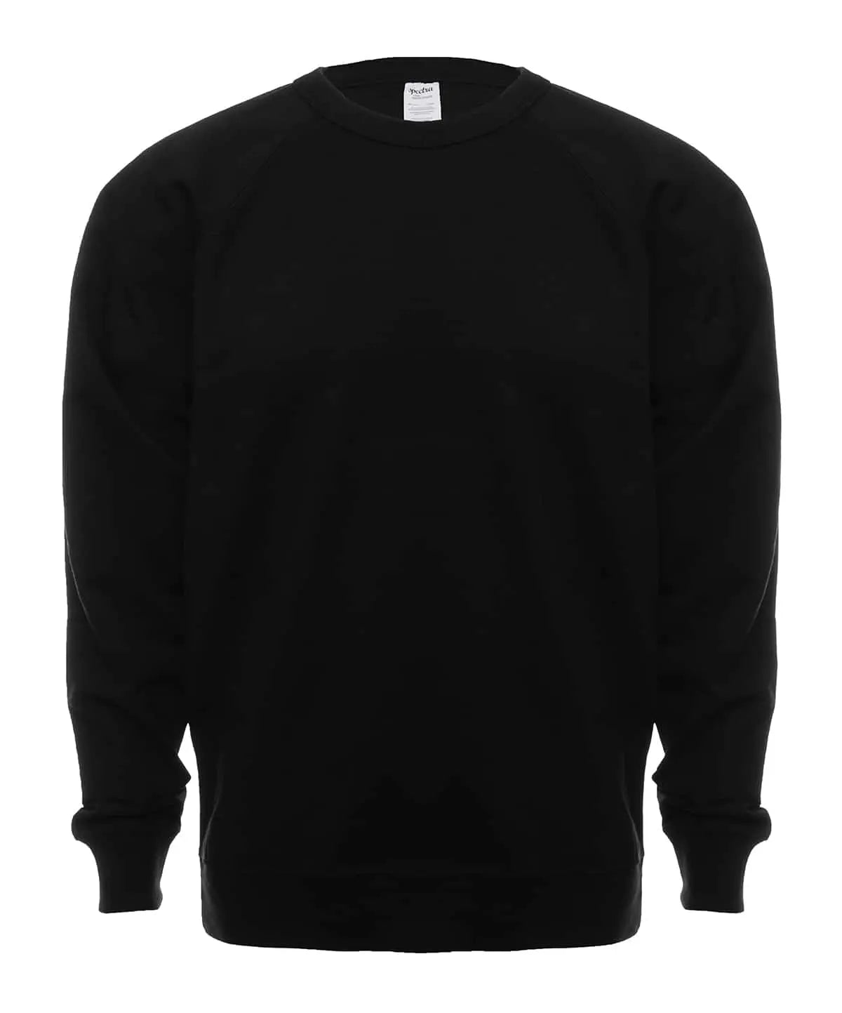 Black French Terry fleece crewneck sweater by SpectraUSA, front view showing soft fabric and classic fit.