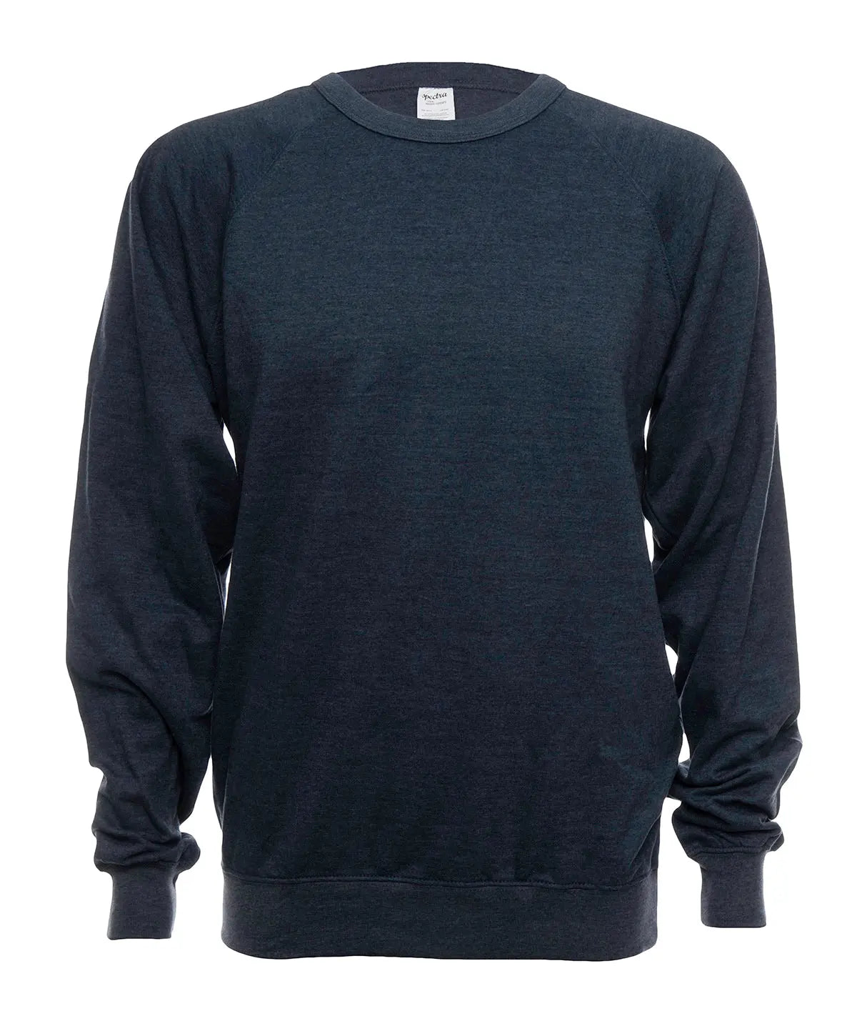 Navy Heather French Terry Crewneck fleece sweatshirt by SpectraUSA, front view showing soft fleece fabric and classic crew design.