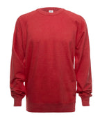 SpectraUSA French Terry Crew in red heather fleece, front view showing comfortable crewneck design and soft fabric texture.