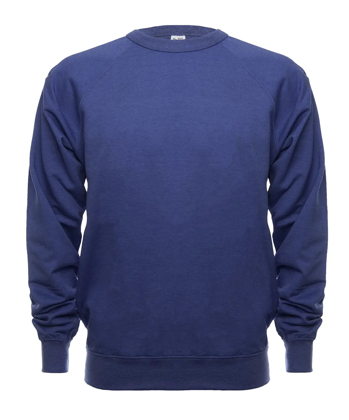 SpectraUSA French Terry Crew in royal heather fleece, front view showcasing soft, cozy fabric and classic crewneck design.