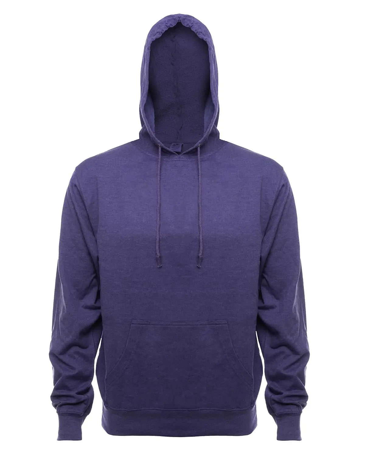 SpectraUSA French Terry hoodie in purple heather with front view, showcasing soft fleece fabric and comfortable fit.