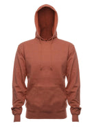 SpectraUSA French Terry hoodie in red heather, fleece fabric, front view showing casual, comfortable design.